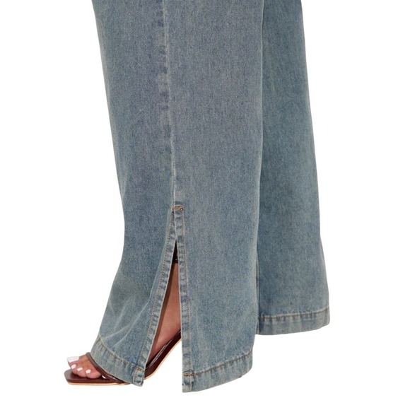 New Fashion Nova Women Diana Medium Washed Denim Wide Leg Jumpsuit size XL - Picture 4 of 12